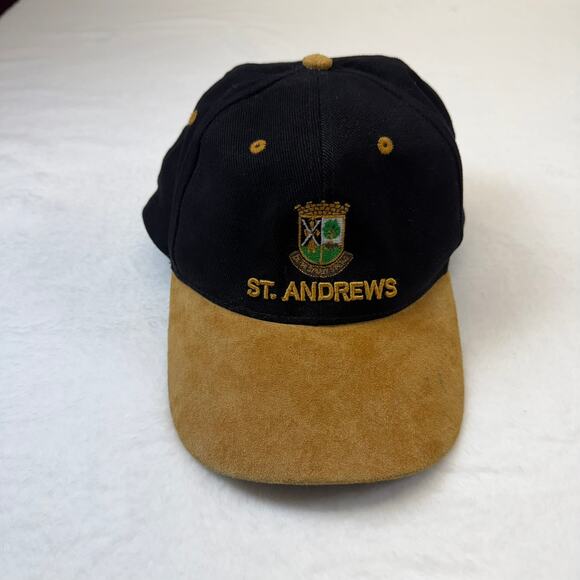 St Andrews Cap Hat Strap Back Adult Adjustable Black Brown Suede Old Golf Course - Picture 1 of 8